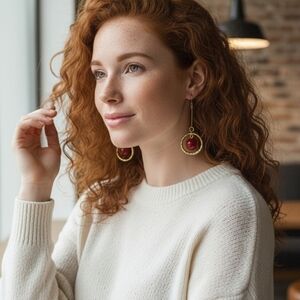 Elegant Gold and Red Drop Earrings (430)